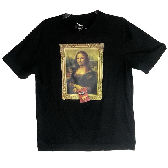 Doritos Mona Lisa Promo Black T Shirt Tee Size Medium Da Vinci Art S/S Crew RARE - Picture 1 of 7